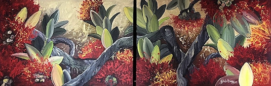 Giant Abstract Pohutukawa Diptych