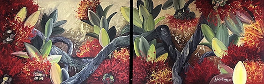 Giant Abstract Pohutukawa Diptych