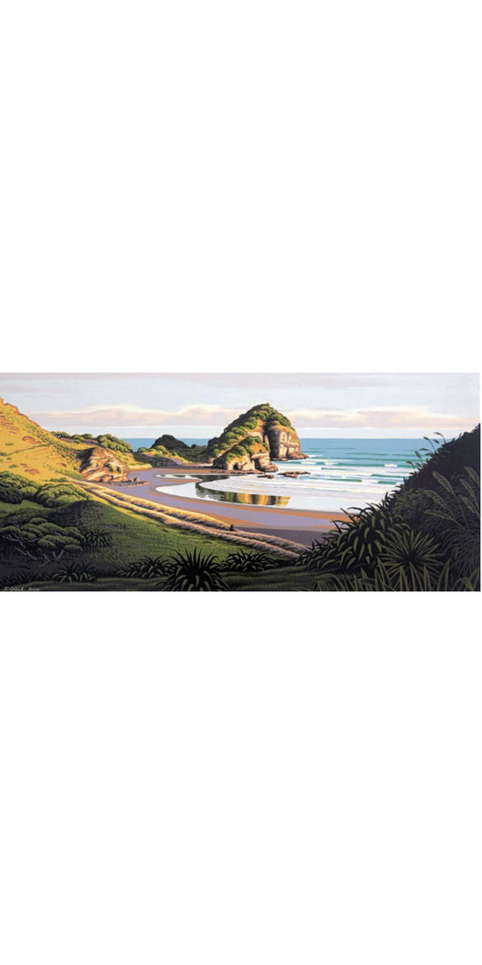 Scenic view of a coastal landscape with cliffs and ocean.