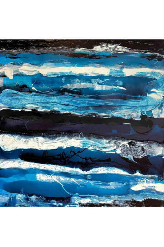 Abstract art piece with blue and black layers