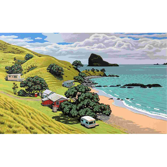 A Northland location that has inspired Tony over the years.  This corner of the Bay is suggestive of a time that has largely come and gone.  A family of baches arisen on the land in this stunning location, all with stories to tell I’m sure.