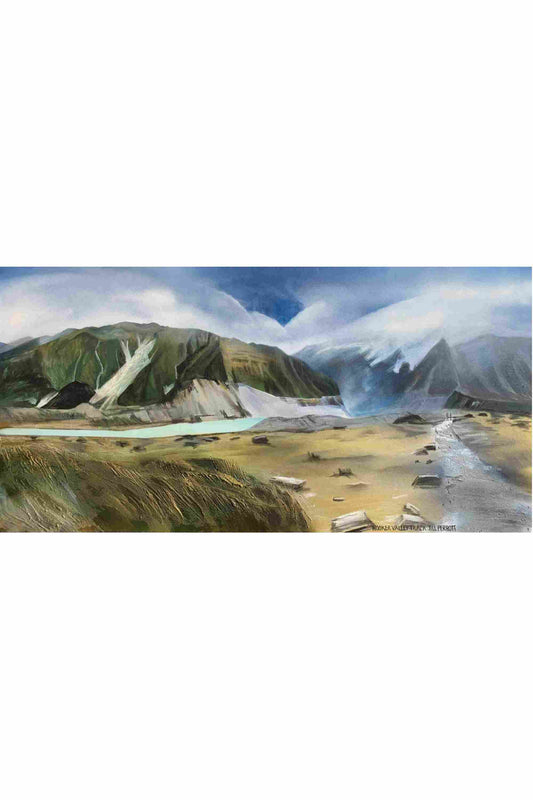 Scenic landscape with mountains, a lake, and a valley